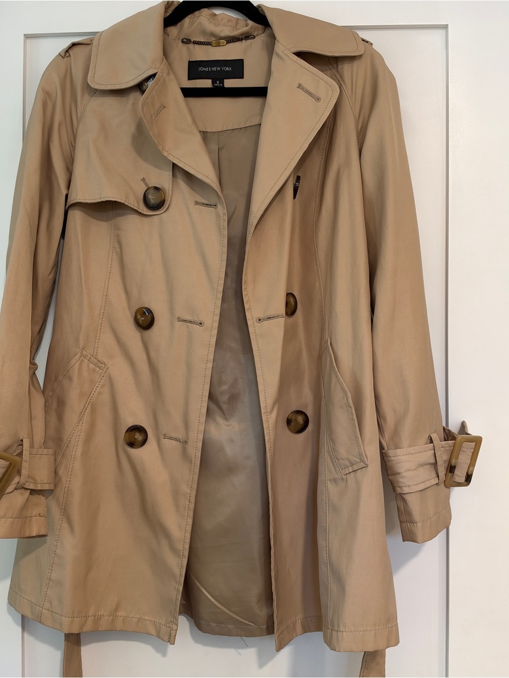 Jones New York Beige Double-Breasted Trench Coat
